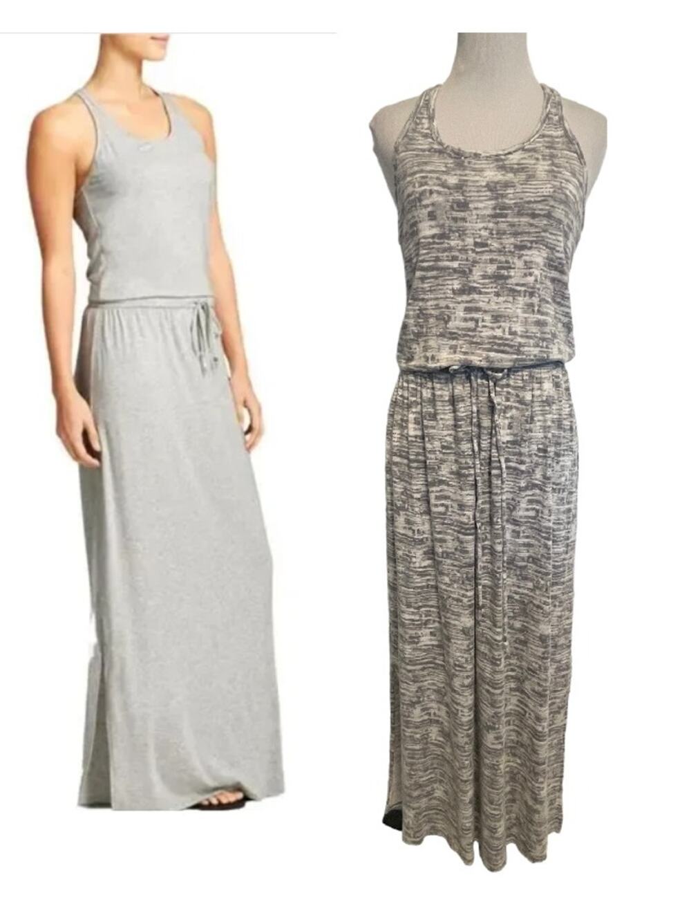 Athleta Printed Cressida Dress Womens XS Silver Shimmer Racerback Maxi Modal